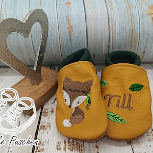 Crawling shoes with name - baby shoes with fox - leather slippers for children - slippers for toddlers