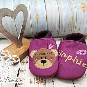 Crawling shoes with name - baby shoes with bear head - leather slippers for children - slippers for toddlers