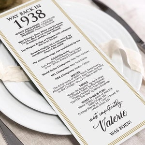 Archivo digital hecho a pedido/Decoraciones para el 85.° cumpleaños de Way Back 1938/Tarjetas de mesa personalizadas para ti/para hombres y mujeres