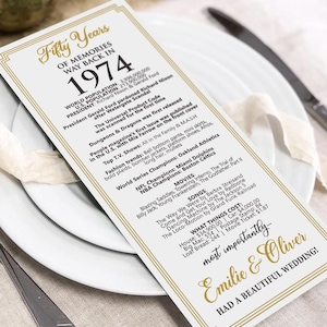 MADE-To-Order Digitale Datei / Way Back 1974 / 50.Hochzeitstag / Tischkarte / Platzkarte