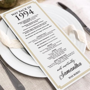 Archivo digital hecho a pedido/Decoraciones para el 30.° cumpleaños de Way Back 1994/Tarjetas de mesa personalizadas para ti/para hombres y mujeres