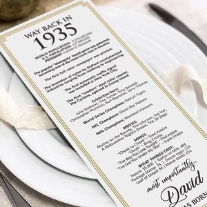 Archivo digital hecho a pedido/Decoraciones personalizadas para el 90.° cumpleaños de 1935/Tarjetas de mesa personalizadas para ti/para hombres y mujeres