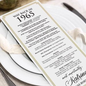 Digitaal MADE-To-Order bestand/ Gepersonaliseerd 1965-60e verjaardagsdecoraties / Tafelplaatskaarten gepersonaliseerd voor jou / voor mannen en vrouwen