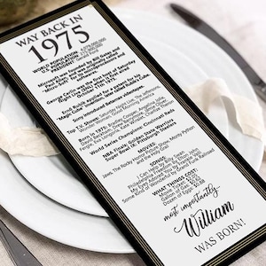 Arquivo digital feito sob encomenda/ 1975 - Decorações de 50º aniversário / Cartões de lugar de mesa personalizados para você / para homens e mulheres