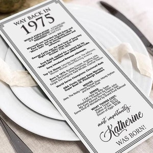 Archivo digital hecho a pedido/1975 - Decoraciones para el 50.° cumpleaños/Tarjetas de mesa personalizadas para ti/para hombres y mujeres