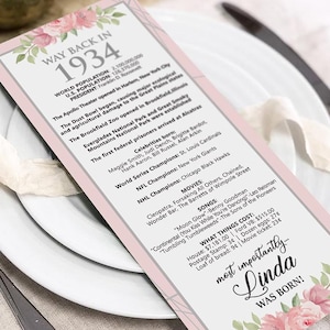Archivo digital hecho a pedido/Decoraciones personalizadas para el 90.° cumpleaños de 1934/Tarjetas de mesa personalizadas para ti/para hombres y mujeres