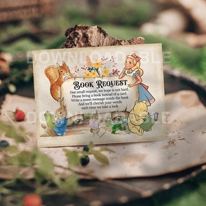 Downloadbare boekverzoekkaart van 4 x 3 / NIET-BEWERKBAAR / Verhalenboek babyshower