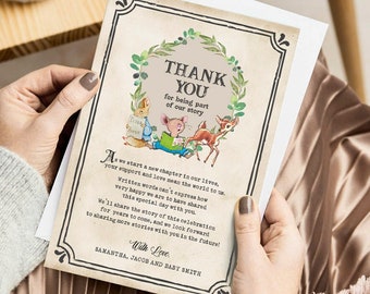Tarjeta de agradecimiento imprimible 4x6 hecha a pedido / temática de libro de cuentos / personalizada para usted