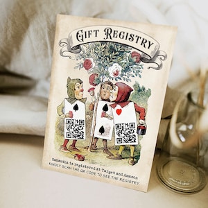 Tarjeta de registro de regalo de 3x4 pulgadas HECHA a pedido con QR / Solo artículo digital / Temática de libro de cuentos / Personalizada para usted