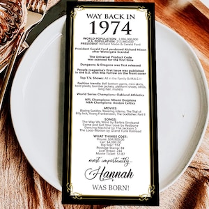Fichier numérique sur commande / Décorations personnalisées de 1974 - 50e anniversaire / Marque-places de table personnalisés pour vous / pour hommes et femmes