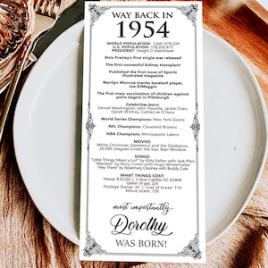Archivo digital hecho a pedido/Decoraciones personalizadas para el cumpleaños número 70 de 1954/Tarjetas de mesa personalizadas para ti/para hombres y mujeres