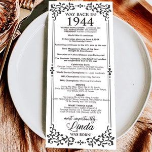 Archivo digital hecho a pedido/Decoraciones personalizadas para el 80.° cumpleaños de 1944/Tarjetas de mesa personalizadas para ti/para hombres y mujeres