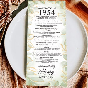 Archivo digital hecho a pedido/Decoraciones personalizadas para el cumpleaños número 70 de 1954/Tarjetas de mesa personalizadas para ti/para hombres y mujeres