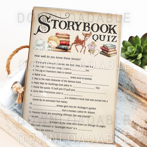 Downloadable 5x7 Storybook Quiz Game With Answer Key / UNeditable