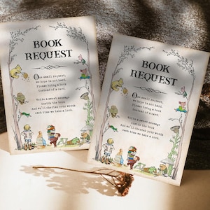 DOWNLOADBARE boekverzoekkaart / Niet zelf-bewerkbaar / Twee maten: 3 x 4 en 3,5 x 5 / Verhalenboek babyshower