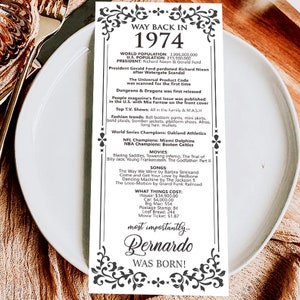 Archivo digital hecho a pedido/Decoraciones personalizadas para el 50.° cumpleaños de 1974/Tarjetas de mesa personalizadas para ti/para hombres y mujeres