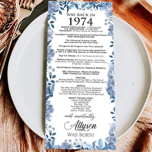 Archivo digital hecho a pedido/Decoraciones personalizadas para el 50.° cumpleaños de 1974/Tarjetas de mesa personalizadas para ti/para hombres y mujeres