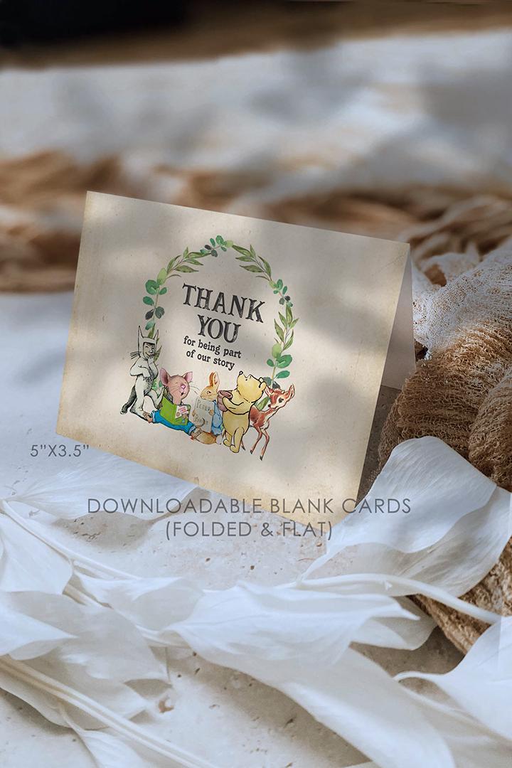 Downloadable 5"x3.5" Blank Thank You Card / Not Self-Editable / Flat and Folded /  Storybook Themed /