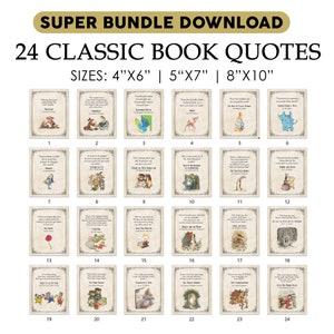 Citas descargables / Paquete de 24 citas / NO EDITABLE / Decoración de citas de personajes de libros de cuentos