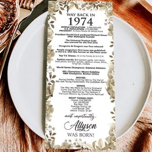 Archivo digital hecho a pedido/Decoraciones personalizadas para el 50.° cumpleaños de 1974/Tarjetas de mesa personalizadas para ti/para hombres y mujeres