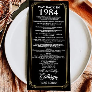 Arquivo digital feito sob encomenda/ Decorações personalizadas de 1984 a 40º aniversário/ Cartões de lugar de mesa personalizados para você/ Para homens e mulheres