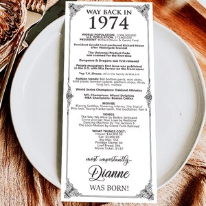 Archivo digital hecho a pedido/Decoraciones personalizadas para el 50.° cumpleaños de 1974/Tarjetas de mesa personalizadas para ti/para hombres y mujeres