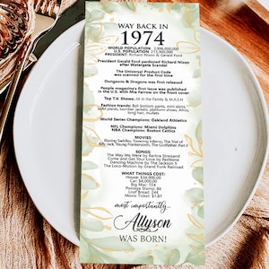 MADE-To-Order Digitale Datei / Personalisierte 1974 - 50.Geburtstag Dekoration / Tischkarten Personalisiert Für Sie / für Männer Frauen