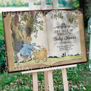 File digitale su ordinazione/Cartello di benvenuto "La storia del coniglio"/Decorazione per baby shower e compleanno a tema libro di fiabe