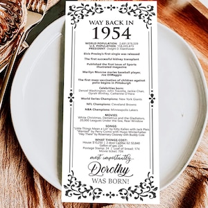 Archivo digital hecho a pedido/Decoraciones personalizadas para el cumpleaños número 70 de 1954/Tarjetas de mesa personalizadas para ti/para hombres y mujeres