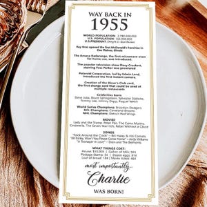Archivo digital hecho a pedido/Decoraciones personalizadas para el cumpleaños número 70 de 1955/Tarjetas de mesa personalizadas para ti/para hombres y mujeres