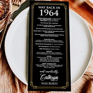 File digitale MADE-To-Order/Decorazioni personalizzate per il 60° compleanno del 1964/Segnaposto da tavolo personalizzati per te/per uomini e donne