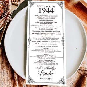 MADE-To-Order Digitale Datei / Personalisierte 1944 - 80.Geburtstagsdekoration / Tischkarten Personalisiert Für Sie / für Männer Frauen