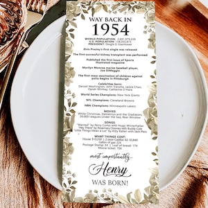 Archivo digital hecho a pedido/Decoraciones personalizadas para el cumpleaños número 70 de 1954/Tarjetas de mesa personalizadas para ti/para hombres y mujeres
