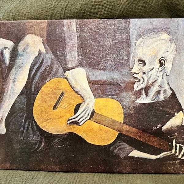 Le vieux guitariste - reproduction imprimée sur toile tendue d'une peinture à l'huile de Pablo Picasso