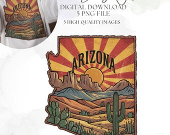 5 PNG Arizona Desert Art Watercolor Digital Design PNG file sublimation,Cactus Landscape Png,Arizona Png, Digital PNG Download,Tshirt Design