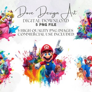 Super Mario Splash and Watercolor Digital design PNG file for sublimation, High Resolution, Instant Digital PNG Download, 3D Tshirt designs