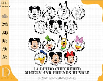 Retro Checkered Mickey and Friends Svg Png Eps, Checkered Mouse, Movie, Mouse and Friends Silhouette, Svg Files For Cricut, Instant Download