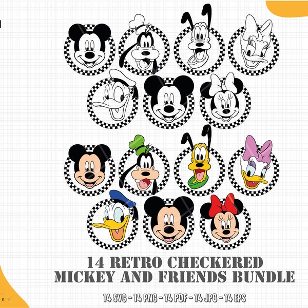 Retro Checkered Mickey and Friends Svg Png Eps, Checkered Mouse, Movie, Mouse and Friends Silhouette, Svg Files For Cricut, Instant Download