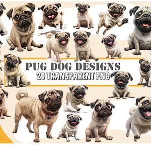 Pug Clipart Bundle, High-Quality Transparent PNG, Pug Puppy PNG, Watercolor Graphics for Crafts-Sublimation,Tshirt Designs, Instant download