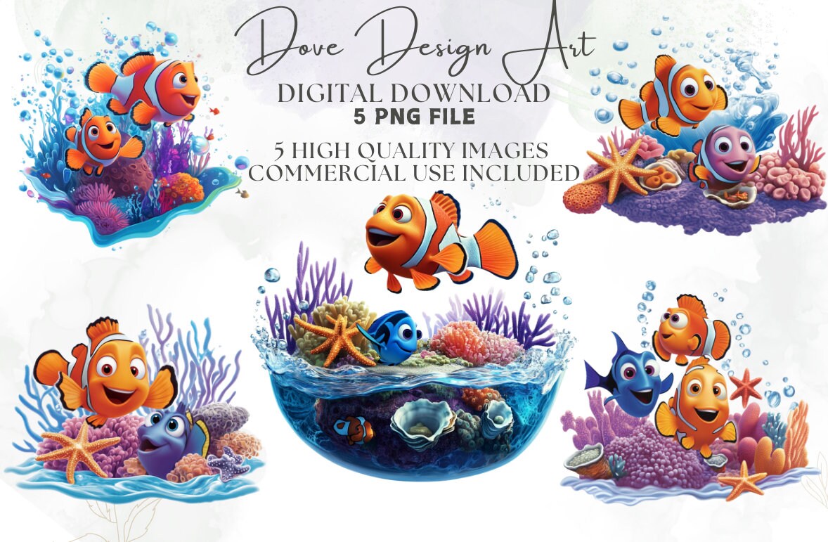 Findet Nemo, findet Dory Aquarell Digitales Design PNG-Datei für Sublimation-1, hohe Auflösung, sofortiger digitaler PNG Download, Tshirt-Designs