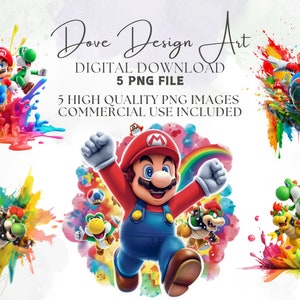 Super Mario Splash and Watercolor Digital design PNG file for sublimation , High Resolution , Instant Digital PNG Download , Tshirt designs