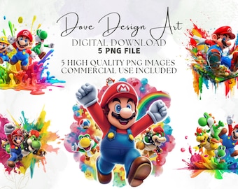 Super Mario Splash and Watercolor Digital design PNG file for sublimation , High Resolution , Instant Digital PNG Download , Tshirt designs