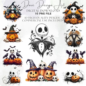 May include: Digital download of 10 high-quality PNG images featuring a cartoon character with a black and white suit, a pumpkin, and bats. The images are perfect for Halloween crafts, decorations, and more. Commercial use is included.