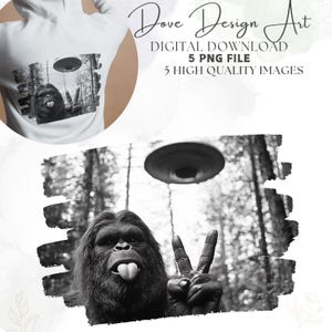 5 PNG Bigfoot and UFO Png, Funny Alien Encounter Digital Design, Bigfoot and UFO,Paranormal Clipart for Sublimation,Cryptid Digital Download