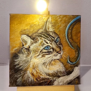 Pet Portrait Custom Oil Painting Cat Portrait, Miniature Oil Painting From Photo, Original Book Shelf Decor Cat Lover Gift