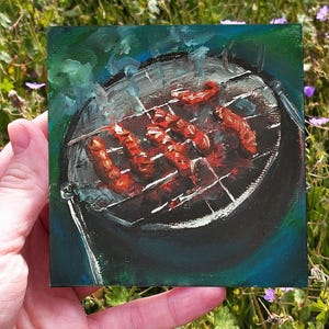 Benutzerdefinierte Ölgemälde Geschenk für Papa Grill Wurst Food Art, Sommer Miniatur Essen im Freien für The Chef Geschenk Street Grill Original Kunstwerk