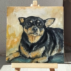 Dog Portrait Miniature Painting Custom Oil Painting Remembrance Gift, Custom Canvas Art Original Painting Dog, Painting From Photo