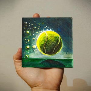 Benutzerdefinierte Ölgemälde Lime Tennisball Geschenk für Tennisspieler, Sport personalisierte Geschenk Regal Dekor auf Leinwand Trending Now Handgemachte Karte für Papa
