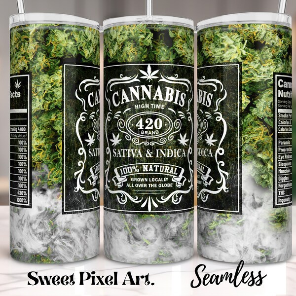 Cannabis Jar Smoke Seamless Tumbler, Marijuana Tumbler, Cannabis 20oz Skinny Tumbler Design, Weed Tumbler Sublimation Design, Happy 420