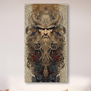 Arte de parede em tela de guerreiro viking, decoração de mitologia nórdica, decoração de parede viking, presente para homens e entusiastas vikings, decoração de casa escandinava
